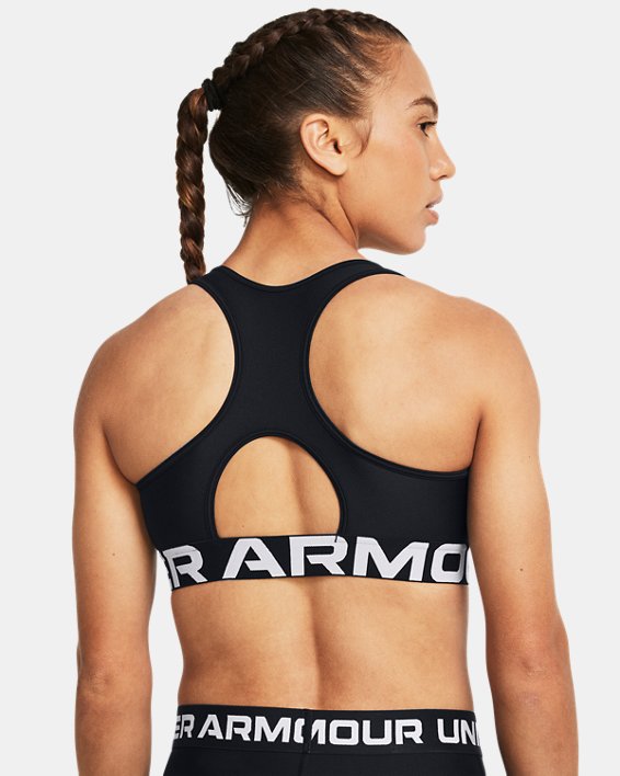 Women's HeatGear® Armour Mid Branded Sports Bra, Black, pdpMainDesktop image number 1